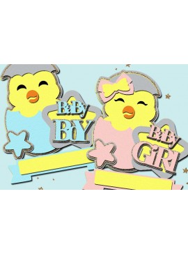 Σετ των 2 Intra απο ξύλο plywood  Χρώμα wenge 3mm-4mm πάχος - Cute Chick Girl or Boy Topper 3D Δίασταση 20x20 cm INTRAFABR-32254935