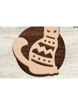 Σετ των 2 Intra απο ξύλο plywood  Χρώμα wenge 3mm-4mm πάχος - Χαριτωμένο χριστουγεννιάτικο μπιχλιμπίδι γάτας Δίασταση 15x15 cm INTRAFABR-52603589