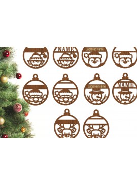 Σετ των 2 Intra απο ξύλο plywood  Χρώμα wenge 3mm-4mm πάχος - Χαριτωμένα χριστουγεννιάτικα στολίδια, 5 σχέδια Δίασταση 6x6 cm INTRAFABR-118841033