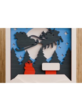 Intra απο ξύλο plywood  Χρώμα wenge 3mm-4mm πάχος - Χαριτωμένη χριστουγεννιάτικη σκηνή 3D πολλαπλών επιπέδων Δίασταση 20x25 cm INTRAFABR-73238546