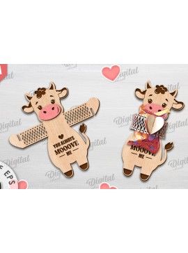 Σετ των 2 Intra απο ξύλο plywood  Χρώμα wenge 3mm-4mm πάχος - Cute Cow Candy Holder . Βαλέντη Δίασταση 20x20 cm INTRAFABR-102422701