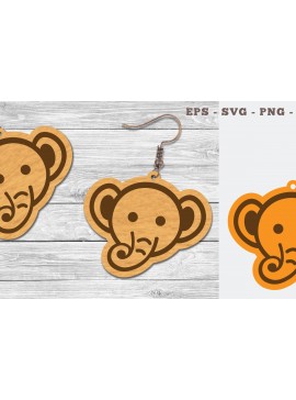 Σετ των 3 Intra απο ξύλο plywood  Χρώμα wenge 3mm-4mm πάχος - Σχεδιασμός χαριτωμένος ελέφαντας με κομμένα σκουλαρίκια με λέιζερ Δίασταση 3x3 cm INTRAFABR-74728823