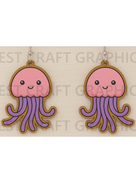 Σετ των 3 Intra απο ξύλο plywood  Χρώμα wenge 3mm-4mm πάχος - Χαριτωμένα σκουλαρίκια μέδουσες Δίασταση 3x3 cm INTRAFABR-101013689