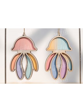 Σετ των 3 Intra απο ξύλο plywood  Χρώμα wenge 3mm-4mm πάχος - Χαριτωμένα σκουλαρίκια μέδουσες Δίασταση 3x3 cm INTRAFABR-101013694