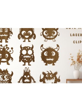Σετ των 2 Intra απο ξύλο plywood  Χρώμα wenge 3mm-4mm πάχος - Σετ Clipart Cute Monster Δίασταση 20x20 cm INTRAFABR-117243303