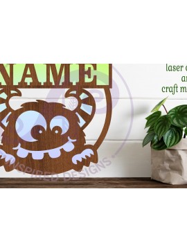 Intra απο ξύλο plywood  Χρώμα wenge 3mm-4mm πάχος - Σχέδιο πινακίδας με όνομα χαριτωμένο τέρας 1 Δίασταση 30x20 cm INTRAFABR-99344598