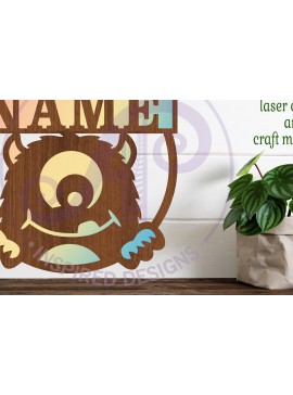 Intra απο ξύλο plywood  Χρώμα wenge 3mm-4mm πάχος - Cute Monster Name Design Sign 2 Δίασταση 30x20 cm INTRAFABR-28459370