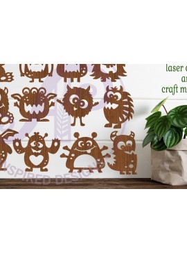 Intra απο ξύλο plywood  Χρώμα wenge 3mm-4mm πάχος - Χαριτωμένο Monster Silhouette Σχήμα κοπής με λέιζερ Δίασταση 30x20 cm INTRAFABR-119018579