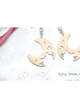 Intra απο ξύλο plywood  Χρώμα wenge 3mm-4mm πάχος - Cute Moon Cat Earrings | Δίασταση 900x900 cm INTRAFABR-114017085