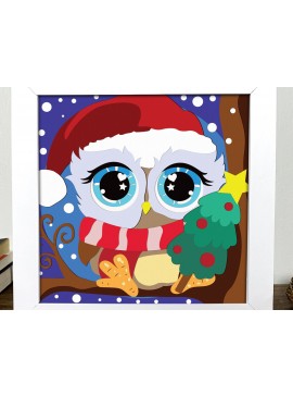 Σετ των 2 Intra απο ξύλο plywood  Χρώμα wenge 3mm-4mm πάχος - Cute Owl Christmas Shadow Box Δίασταση 20x20 cm INTRAFABR-77677092