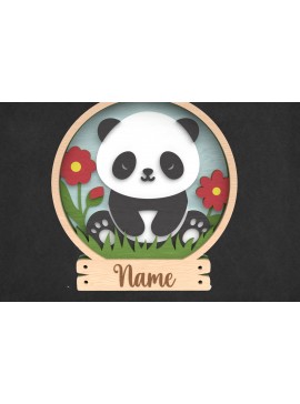 Intra απο ξύλο plywood  Χρώμα wenge 3mm-4mm πάχος - Χαριτωμένο σύμβολο Panda - Layered Δίασταση 30x20 cm INTRAFABR-77677277