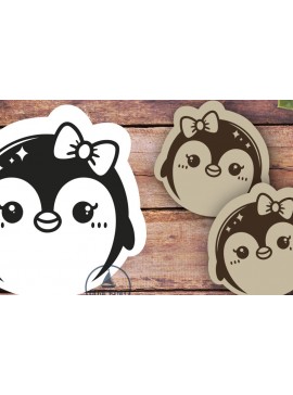 Σετ των 3 Intra απο ξύλο plywood  Χρώμα wenge 3mm-4mm πάχος - Χαριτωμένος πιγκουίνος με σκουλαρίκια φιόγκος | Λέιζερ Ε Δίασταση 3x3 cm INTRAFABR-77677425