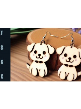 Σετ των 3 Intra απο ξύλο plywood  Χρώμα wenge 3mm-4mm πάχος - Cute Puppy Earrings LaserCut | DXF | Δίασταση 3x3 cm INTRAFABR-121364190