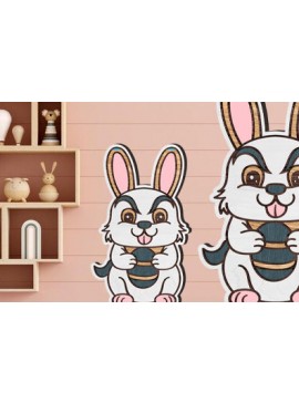 Σετ των 2 Intra απο ξύλο plywood  Χρώμα wenge 3mm-4mm πάχος - Cute Rabbit Lasered Δίασταση 20x20 cm INTRAFABR-118375245