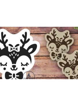 Σετ των 3 Intra απο ξύλο plywood  Χρώμα wenge 3mm-4mm πάχος - Χαριτωμένα σκουλαρίκια από τάρανδο | Laser χαρακτικής Δίασταση 3x3 cm INTRAFABR-68731740