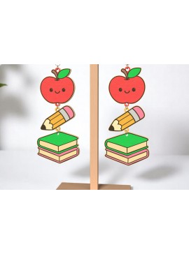 Σετ των 3 Intra απο ξύλο plywood  Χρώμα wenge 3mm-4mm πάχος - Χαριτωμένα σκουλαρίκια School Stack Δίασταση 3x3 cm INTRAFABR-121785454