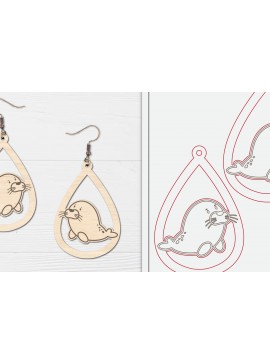 Σετ των 3 Intra απο ξύλο plywood  Χρώμα wenge 3mm-4mm πάχος - Χαριτωμένα θαλάσσια σκουλαρίκια με λέιζερ Δίασταση 3x3 cm INTRAFABR-112530296