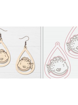 Σετ των 3 Intra απο ξύλο plywood  Χρώμα wenge 3mm-4mm πάχος - Χαριτωμένα θαλάσσια σκουλαρίκια με λέιζερ Δίασταση 3x3 cm INTRAFABR-88173653