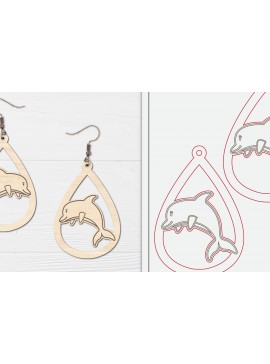 Σετ των 3 Intra απο ξύλο plywood  Χρώμα wenge 3mm-4mm πάχος - Χαριτωμένα θαλάσσια σκουλαρίκια με λέιζερ Δίασταση 3x3 cm INTRAFABR-21471121