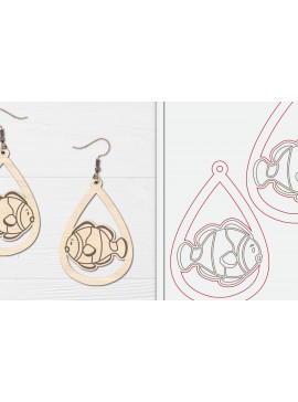 Σετ των 3 Intra απο ξύλο plywood  Χρώμα wenge 3mm-4mm πάχος - Χαριτωμένα θαλάσσια σκουλαρίκια με λέιζερ Δίασταση 3x3 cm INTRAFABR-68837666