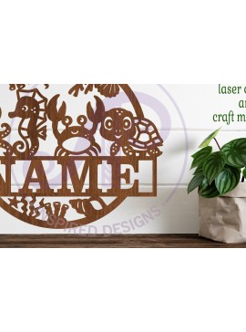 Intra απο ξύλο plywood  Χρώμα wenge 3mm-4mm πάχος - Χαριτωμένο θαλάσσιο ζώο με όνομα Δίασταση 30x20 cm INTRAFABR-69673643