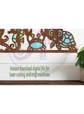 Intra απο ξύλο plywood  Χρώμα wenge 3mm-4mm πάχος - Χαριτωμένο θαλάσσιο ζώο τέχνης τοίχου, . Δίασταση 40x50 cm INTRAFABR-69673655