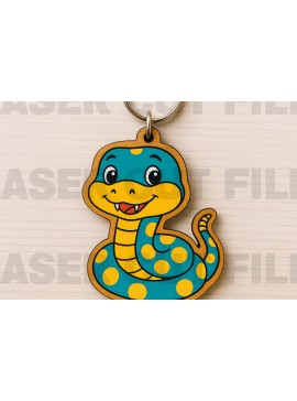 Σετ των 2 Intra απο ξύλο plywood  Χρώμα wenge 3mm-4mm πάχος - Keychain Cute Snake Δίασταση 4x4 cm INTRAFABR-69674709