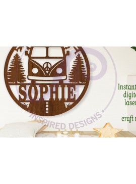 Intra απο ξύλο plywood  Χρώμα wenge 3mm-4mm πάχος - Χαριτωμένο Vintage Camper Van με θέμα το σήμα Δίασταση 30x20 cm INTRAFABR-111225639