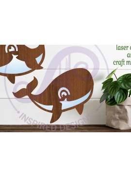 Intra απο ξύλο plywood  Χρώμα wenge 3mm-4mm πάχος - Cute Whale Two Laser Laser Κόψτε το Δίασταση 30x20 cm INTRAFABR-111225720
