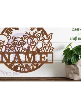 Intra απο ξύλο plywood  Χρώμα wenge 3mm-4mm πάχος - Πινακίδα ονόματος Cute Woodland Animals Δίασταση 30x20 cm INTRAFABR-111225330