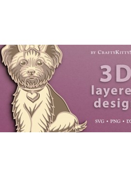 Intra απο ξύλο plywood  Χρώμα wenge 3mm-4mm πάχος - Cute Yorkie Dog 3D Layered Cut Δίασταση 30x20 cm INTRAFABR-111225399