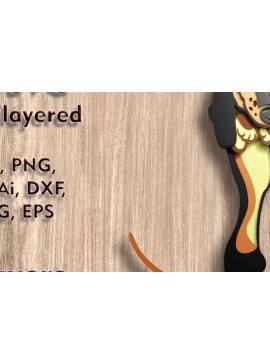 Σετ των 2 Intra απο ξύλο plywood  Χρώμα wenge 3mm-4mm πάχος - Αρχεία λέιζερ πολλαπλών επιπέδων Dachshund 3D Δίασταση 4x7 cm INTRAFABR-102203032