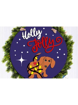 Σετ των 2 Intra απο ξύλο plywood  Χρώμα wenge 3mm-4mm πάχος - Dachshund Holly Jolly Door Hanger Δίασταση 15x15 cm INTRAFABR-109301224