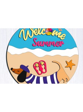 Σετ των 2 Intra απο ξύλο plywood  Χρώμα wenge 3mm-4mm πάχος - Dachshund Summer Door Hanger Ocean Sea Δίασταση 20x20 cm INTRAFABR-109929646