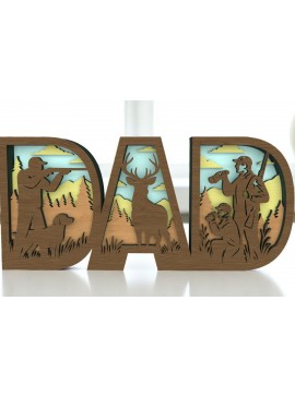 Σετ των 2 Intra απο ξύλο plywood  Χρώμα wenge 3mm-4mm πάχος - Σκηνή κυνηγιού μπαμπά τρισδιάστατη πινακίδα με στρώσεις Δίασταση 6x6 cm INTRAFABR-87836624