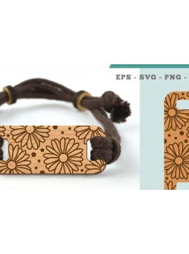 Σετ των 2 Intra απο ξύλο plywood  Χρώμα wenge 3mm-4mm πάχος - Βραχιόλι Daisy Flowers Δίασταση 4x4 cm INTRAFABR-68451127