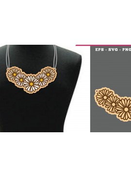 Σετ των 2 Intra απο ξύλο plywood  Χρώμα wenge 3mm-4mm πάχος - Σχέδιο κολιέ κομμένο με λέιζερ λουλούδια Daisy Δίασταση 5x5 cm INTRAFABR-10262618