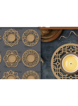 Intra απο ξύλο plywood  Χρώμα wenge 3mm-4mm πάχος - Διακοσμητικό Κηροπήγιο Πακέτο LaserCut Δίασταση 30x20 cm INTRAFABR-88444101