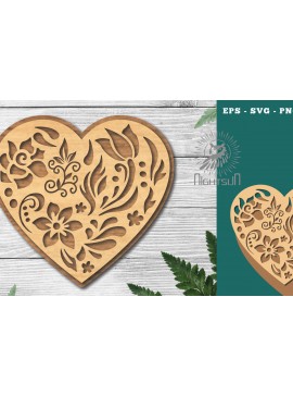 Σετ των 2 Intra απο ξύλο plywood  Χρώμα wenge 3mm-4mm πάχος - Διακοσμητικό διάκοσμο κοπής με λέιζερ καρδιάς 2 Δίασταση 20x20 cm INTRAFABR-117435250