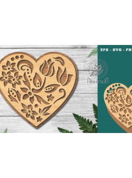 Σετ των 2 Intra απο ξύλο plywood  Χρώμα wenge 3mm-4mm πάχος - Διακοσμητικό διάκοσμο κοπής με λέιζερ καρδιάς 3 Δίασταση 20x20 cm INTRAFABR-117435495