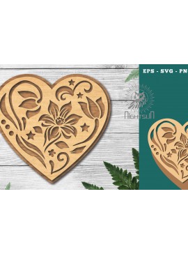 Σετ των 2 Intra απο ξύλο plywood  Χρώμα wenge 3mm-4mm πάχος - Διακοσμητικό διάκοσμο κοπής με λέιζερ καρδιάς 5 Δίασταση 20x20 cm INTRAFABR-117734798