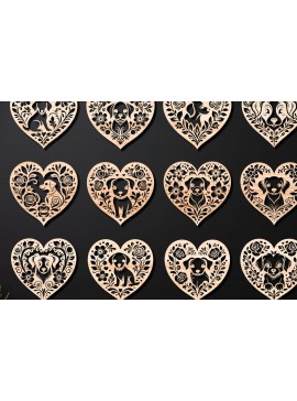 Σετ των 2 Intra απο ξύλο plywood  Χρώμα wenge 3mm-4mm πάχος - Decorative Hearts Dog 01 Δίασταση 4x4 cm INTRAFABR-117731308