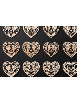 Σετ των 2 Intra απο ξύλο plywood  Χρώμα wenge 3mm-4mm πάχος - Decorative Hearts Dog 02 Δίασταση 4x4 cm INTRAFABR-117780866
