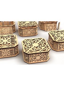 Σετ των 2 Intra απο ξύλο plywood  Χρώμα wenge 3mm-4mm πάχος - Διακοσμητικό κουτί δώρου με κομμένο εξάγωνο λέιζερ 3 Δίασταση 15x15 cm INTRAFABR-117780771