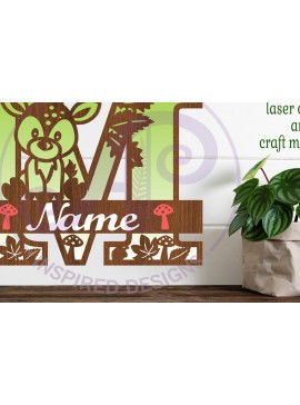 Intra απο ξύλο plywood  Χρώμα wenge 3mm-4mm πάχος - Μονόγραμμα με κεφαλαίο ελάφι Επιστολή M Δίασταση 30x20 cm INTRAFABR-109862280