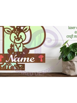 Intra απο ξύλο plywood  Χρώμα wenge 3mm-4mm πάχος - Μονόγραμμα με κεφαλαίο ελάφι Επιστολή P Δίασταση 30x20 cm INTRAFABR-109207819