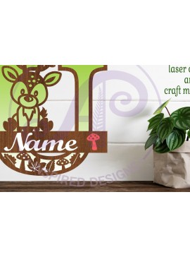 Intra απο ξύλο plywood  Χρώμα wenge 3mm-4mm πάχος - Μονόγραμμα με κεφαλαίο ελάφι Letter U Δίασταση 30x20 cm INTRAFABR-109207909