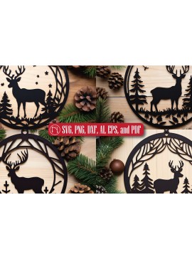 Σετ των 2 Intra απο ξύλο plywood  Χρώμα wenge 3mm-4mm πάχος - Σετ υ με χριστουγεννιάτικο κομμένο με λέιζερ ελάφια Δίασταση 15x15 cm INTRAFABR-93245902