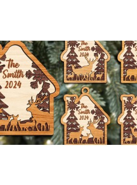 Σετ των 2 Intra απο ξύλο plywood  Χρώμα wenge 3mm-4mm πάχος - Στολίδι με στρώσεις από μέλη της οικογένειας ελαφιών Δίασταση 6x6 cm INTRAFABR-104485809