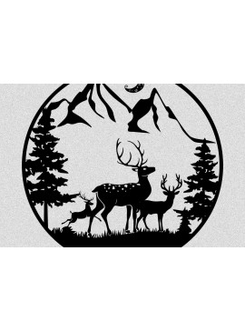 Intra απο ξύλο plywood  Χρώμα wenge 3mm-4mm πάχος - Deer Family Sing with Moon Δίασταση 30x20 cm INTRAFABR-104485813